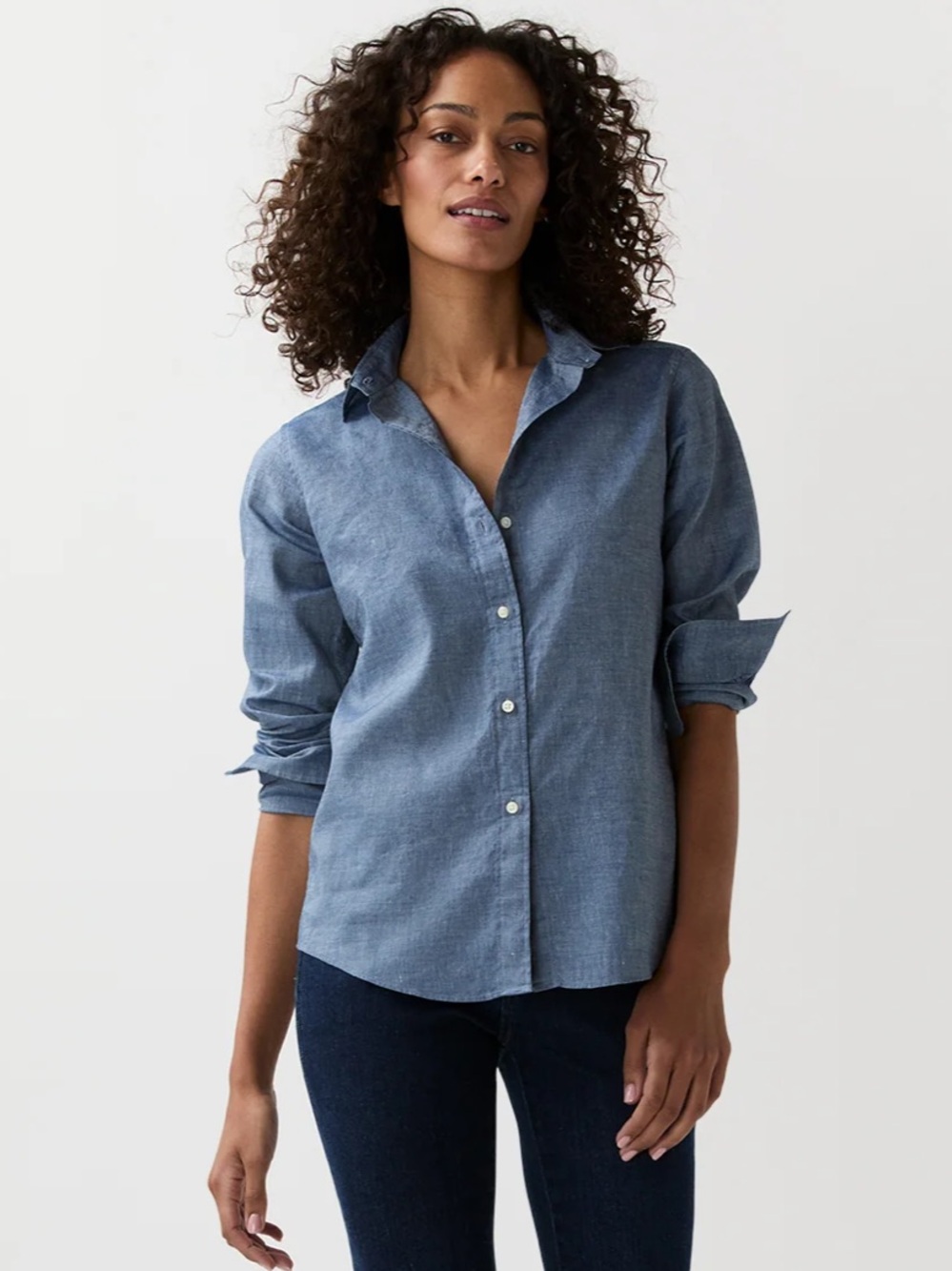 Ann Mashburn Icon Shirt Indigo Cotolino Chambray Long Sleeve Button Down Shirt
